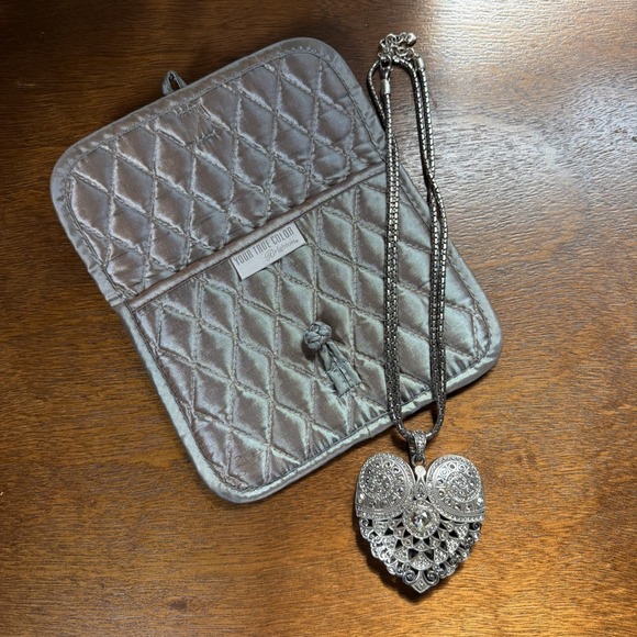 Brighton Jewelry - Brighton Silver Filigree Mumtaz Heart Pendant Convertible Necklace w/ Pouch